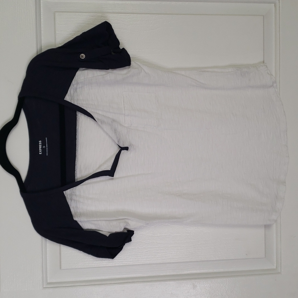 Express small baseball shirt,  white and navy